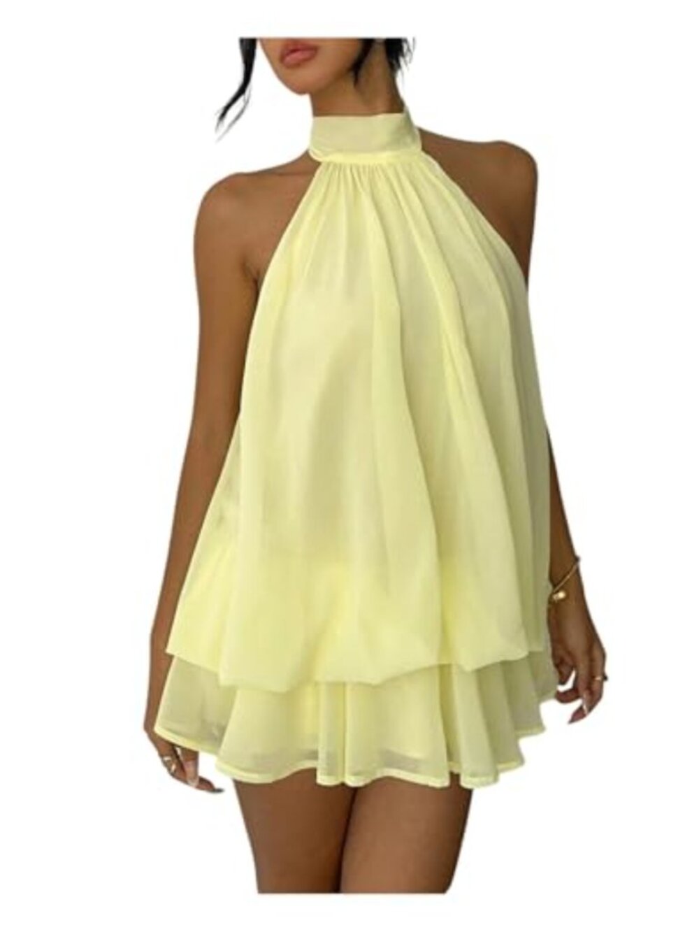 Ruffle Mini Dress Pleated Halter Sleeveless Backless Cocktail Party